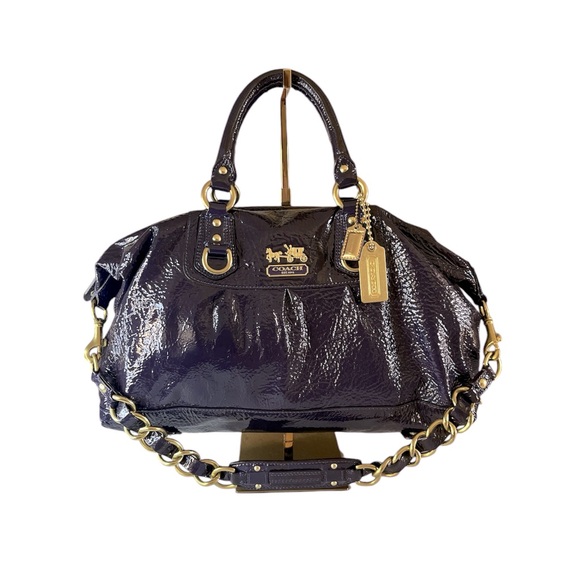 Coach Handbags - COACH Rare Madison Sabrina Crinkled Patent Leather Satchel In Royal Purple/Gold